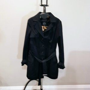 EUC Black Hilary Radley Trench Coat w/Frilled Hem, M